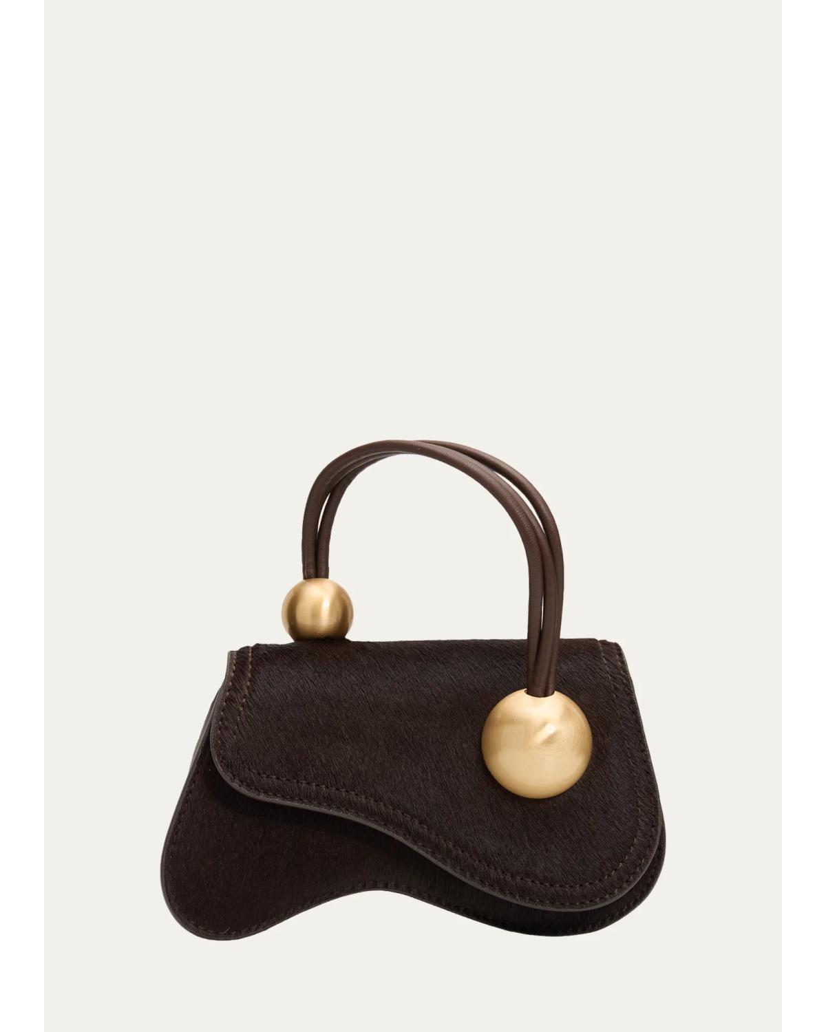 Cult Gaia Kazia Nano Calf Hair Crossbody Bag In Dark Java