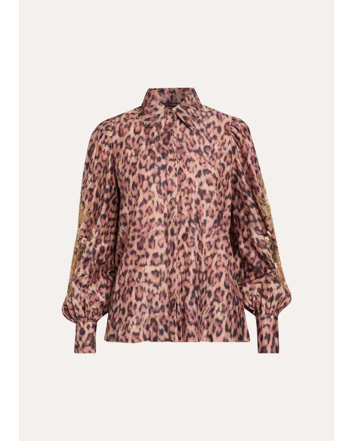 Lizzie Beaded Animal-Print Blouse