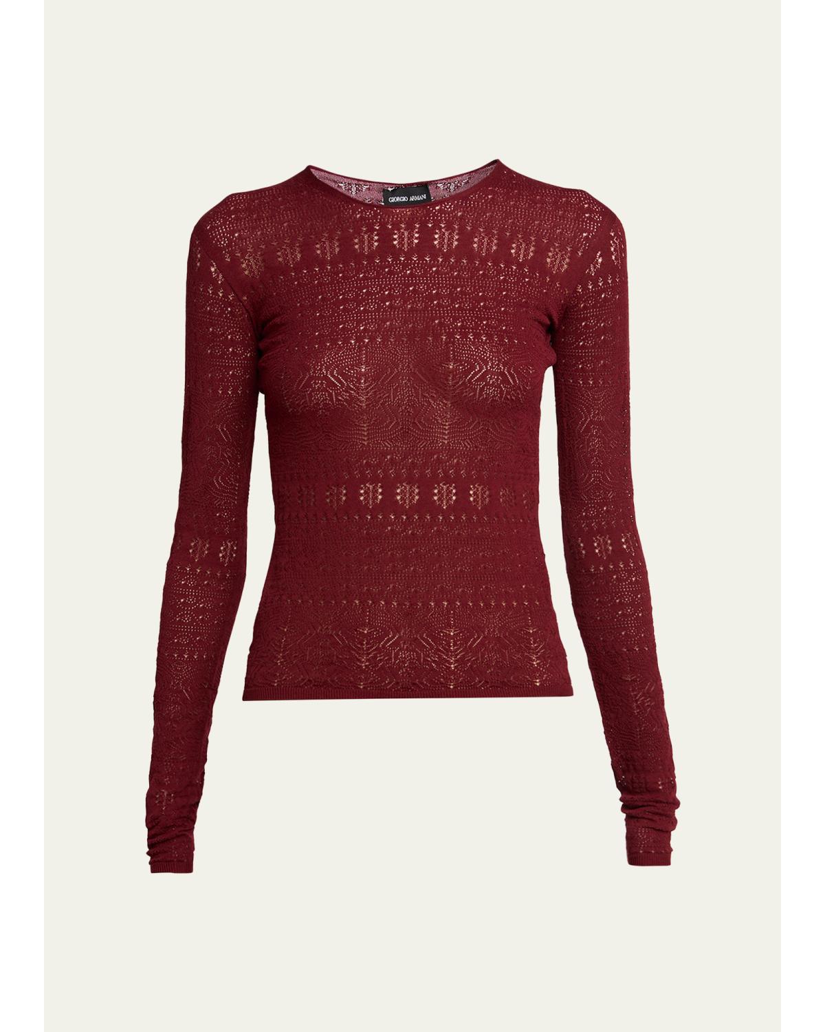 Pointelle-Knit Crewneck Sweater