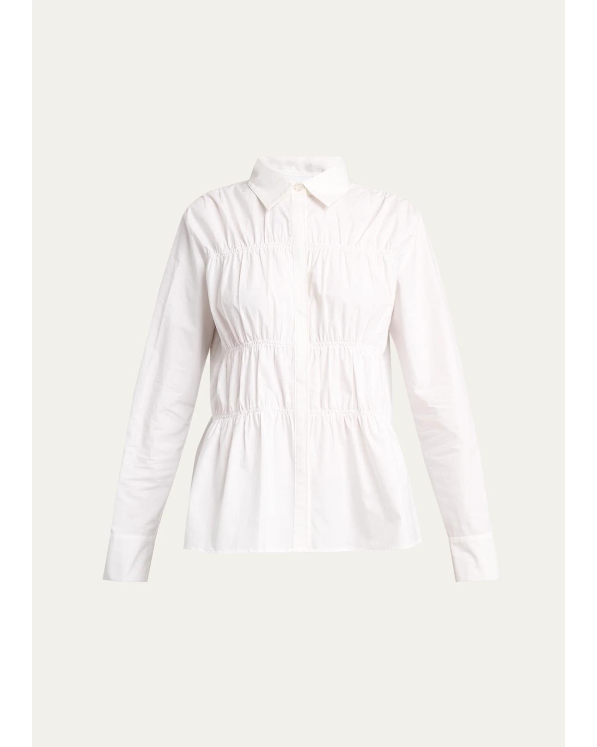 Pearl Cinched Cotton Poplin Shirt