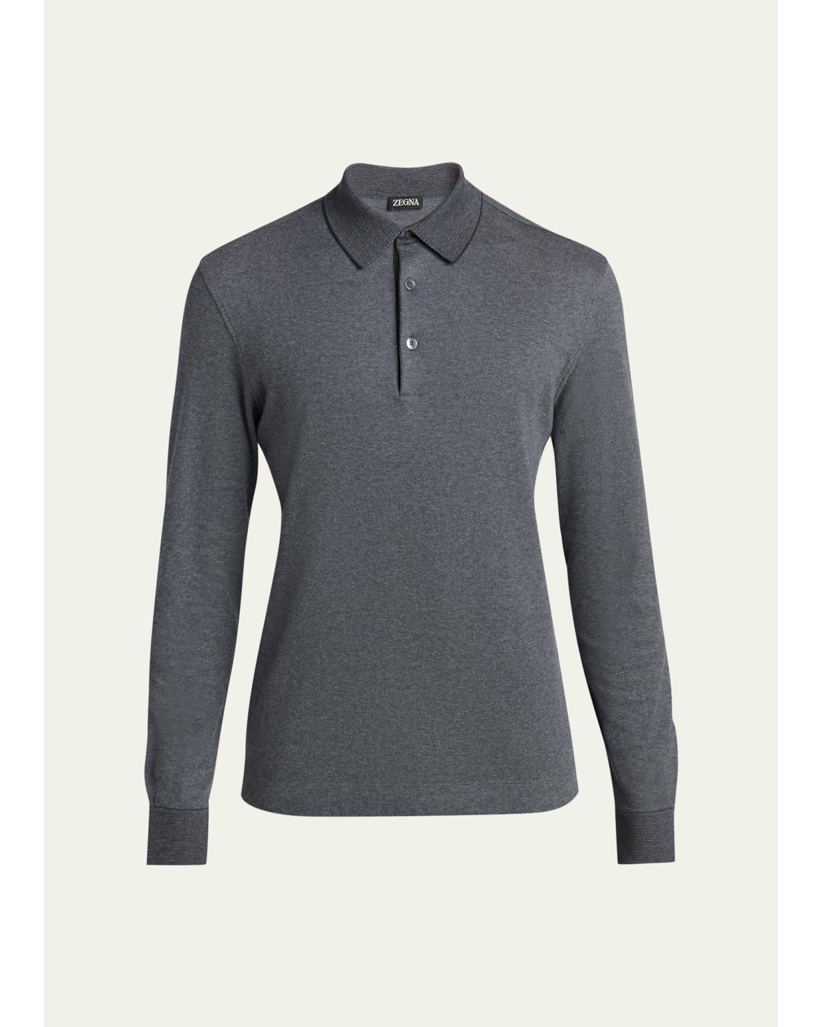 Men'S Cotton Pique Long-Sleeve Polo Shirt