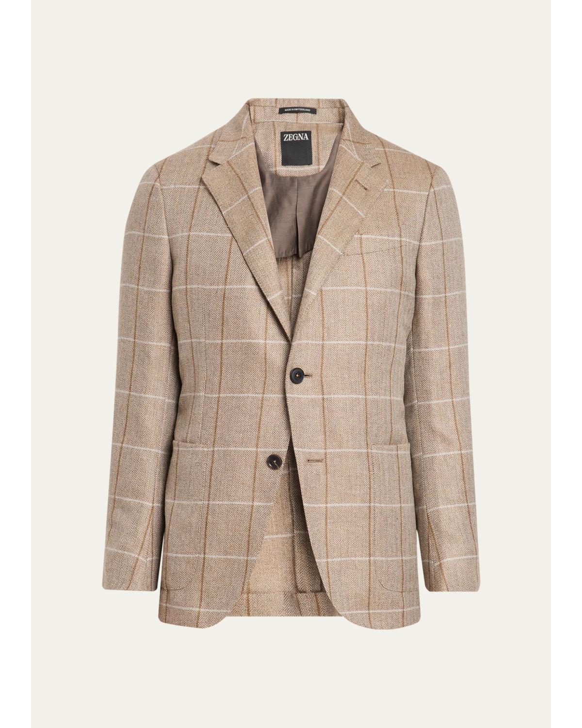 Men'S Cashmere Grid Check Sport Coat