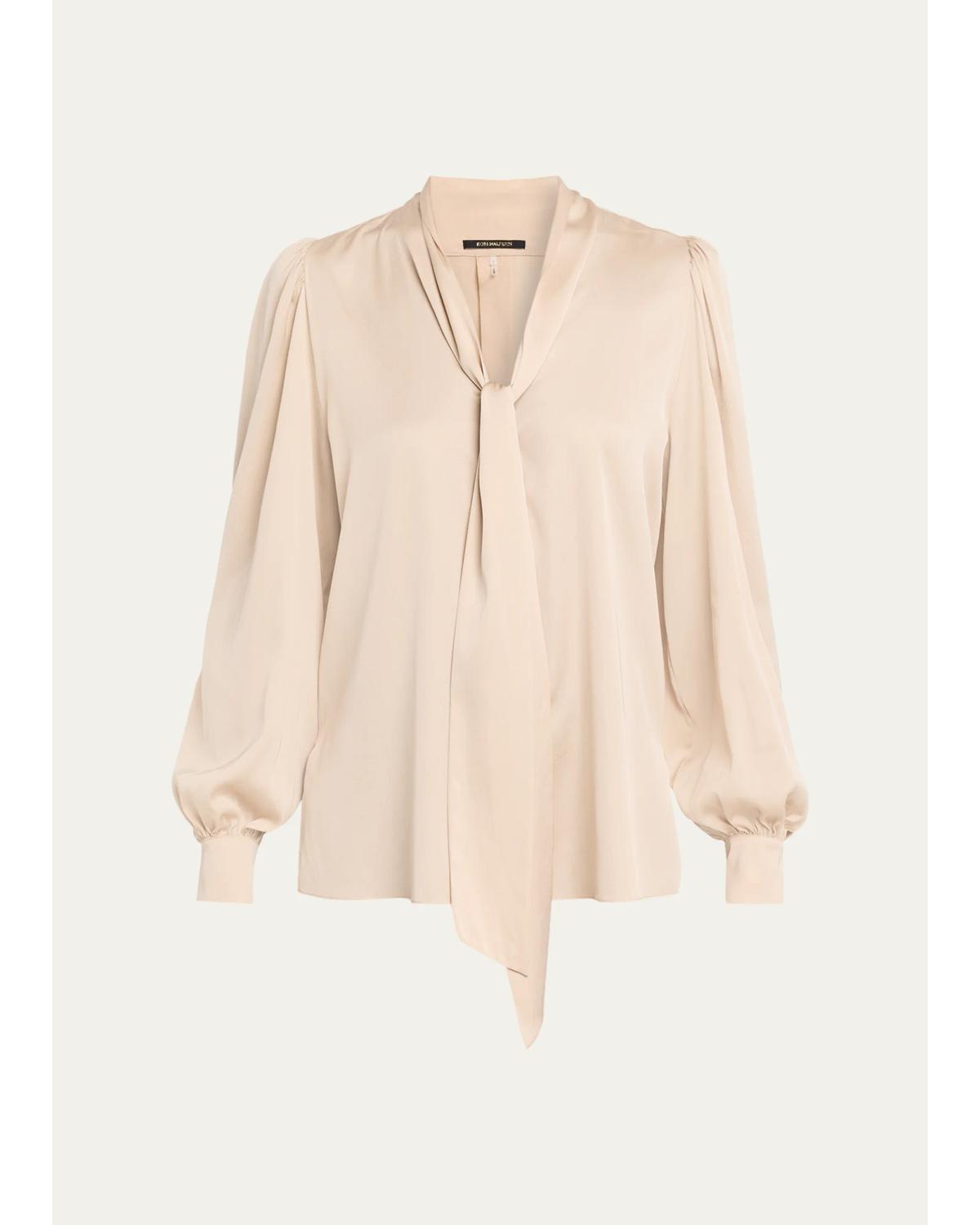 Selena Stretch-Silk Tieneck Blouse
