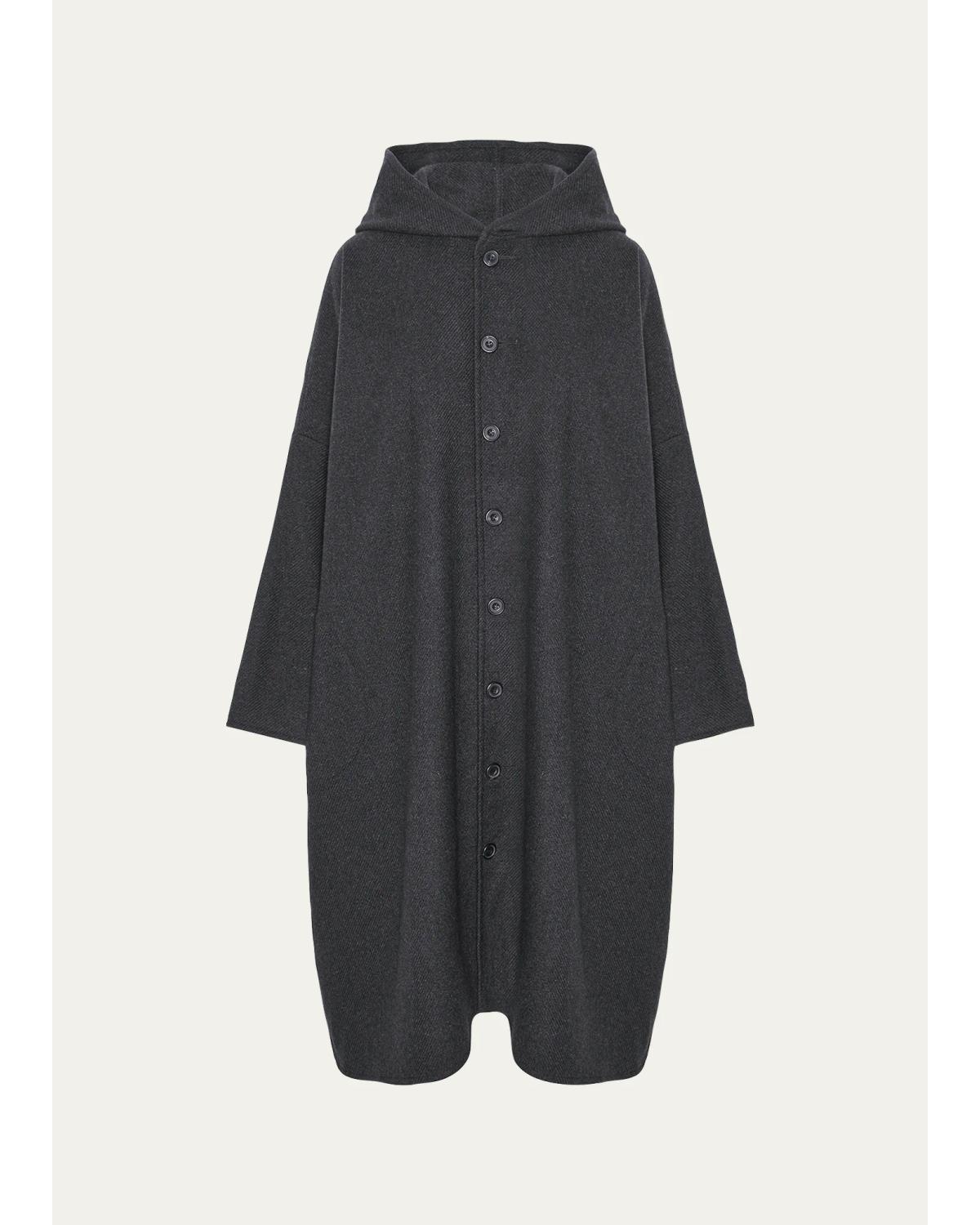 Cashmere Wide Hooded Buttoned Coat