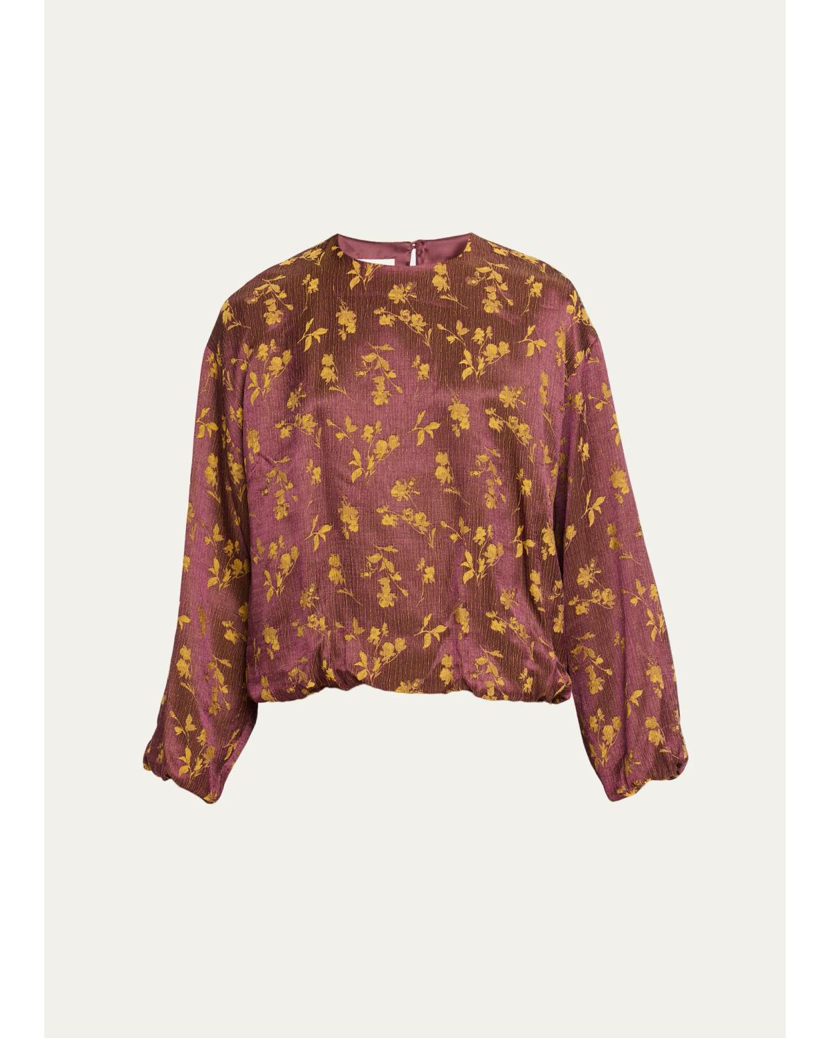 Long-Sleeve Floral Jacquard Balloon Top