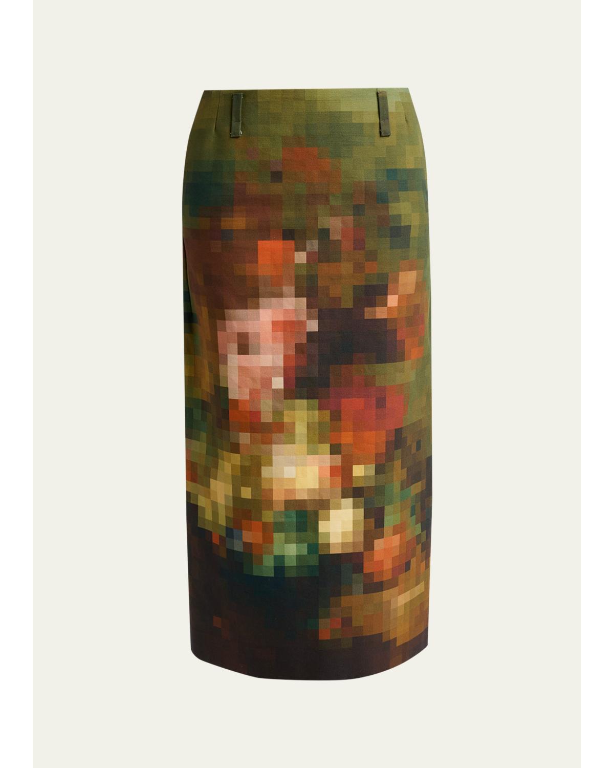 Dries Van Noten Printed Cotton-canvas Midi Skirt In Green