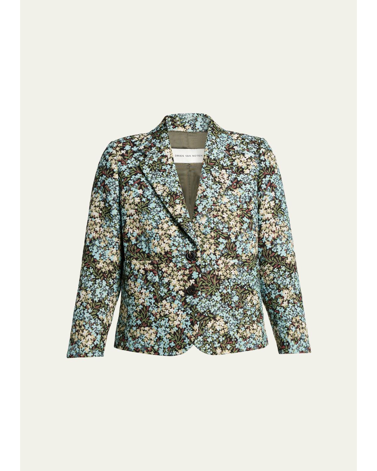 Floral Jacquard Single-Breasted Shrunken Jacket