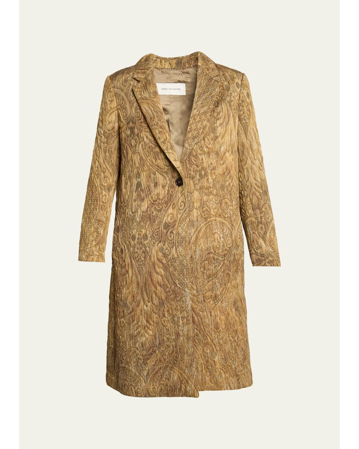 Paisley Jacquard Single-Breasted Coat