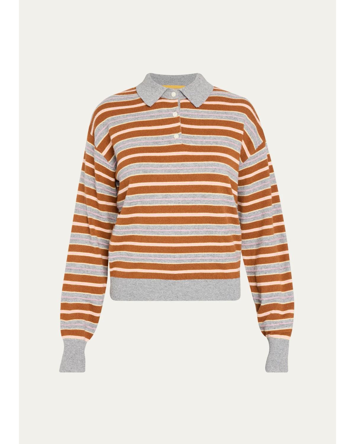 Collegiate Striped Cashmere Polo Sweater