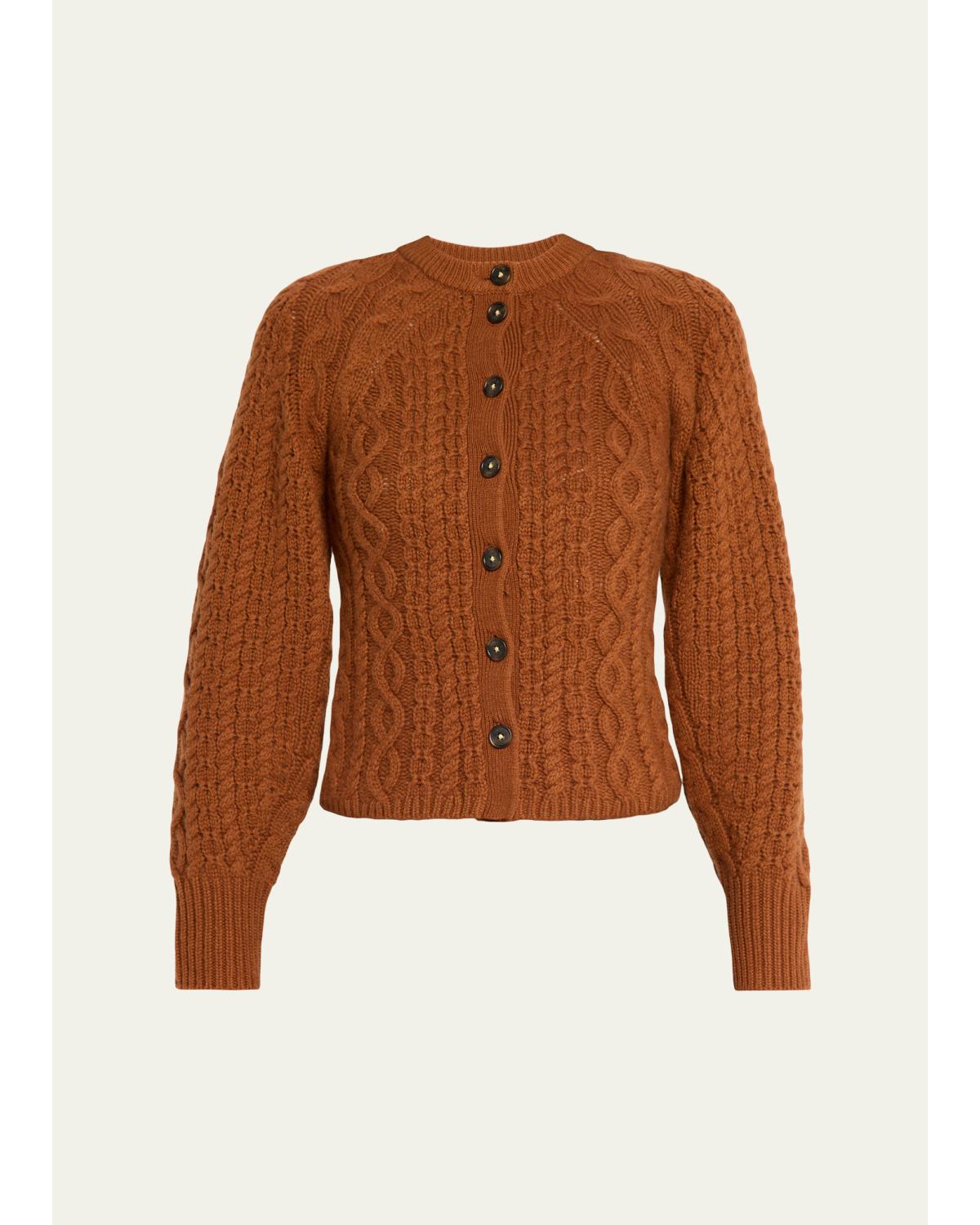 Sculpted Cashmere-Wool Cable-Knit Cardigan