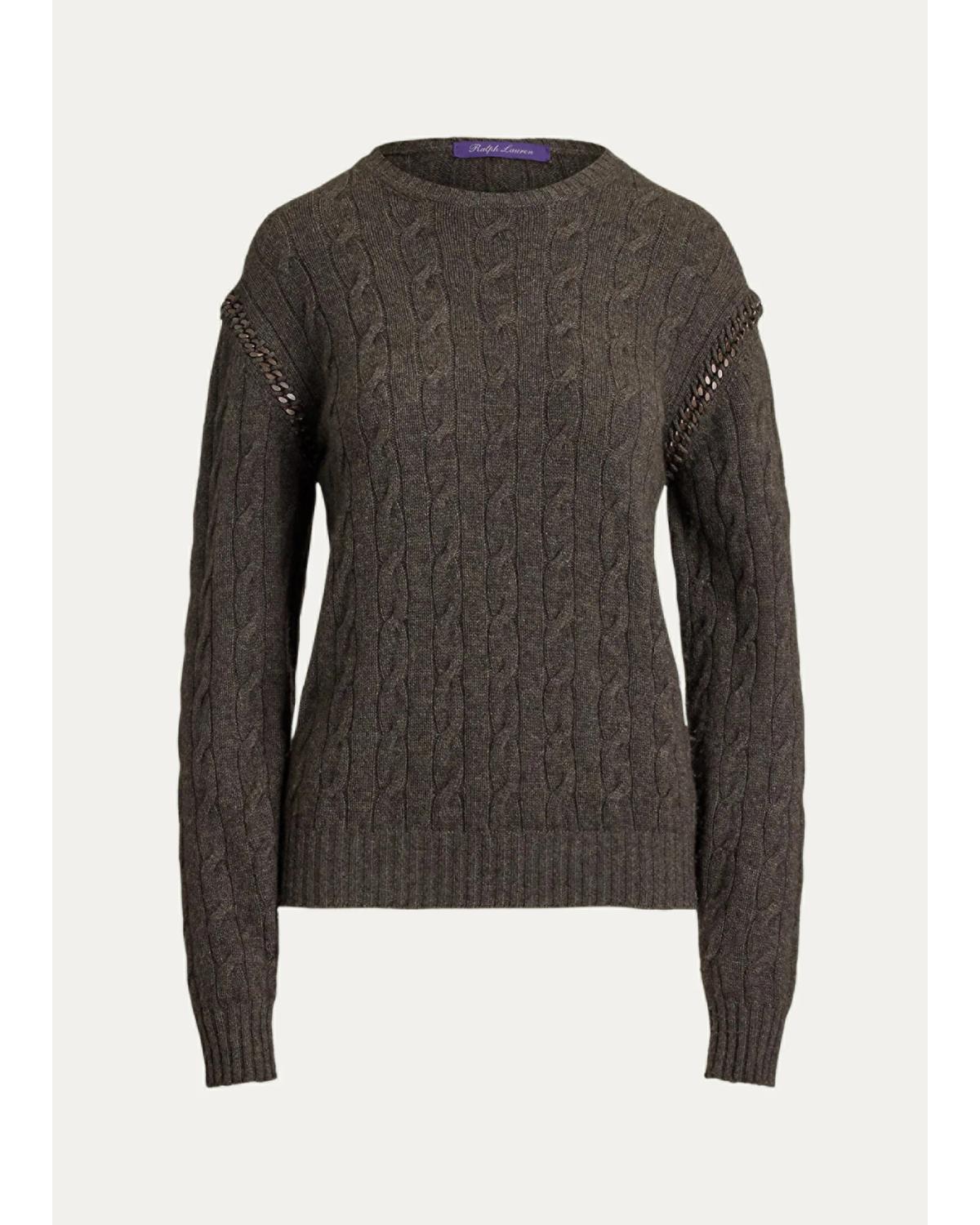 Chain-Trim Cable Cashmere Sweater