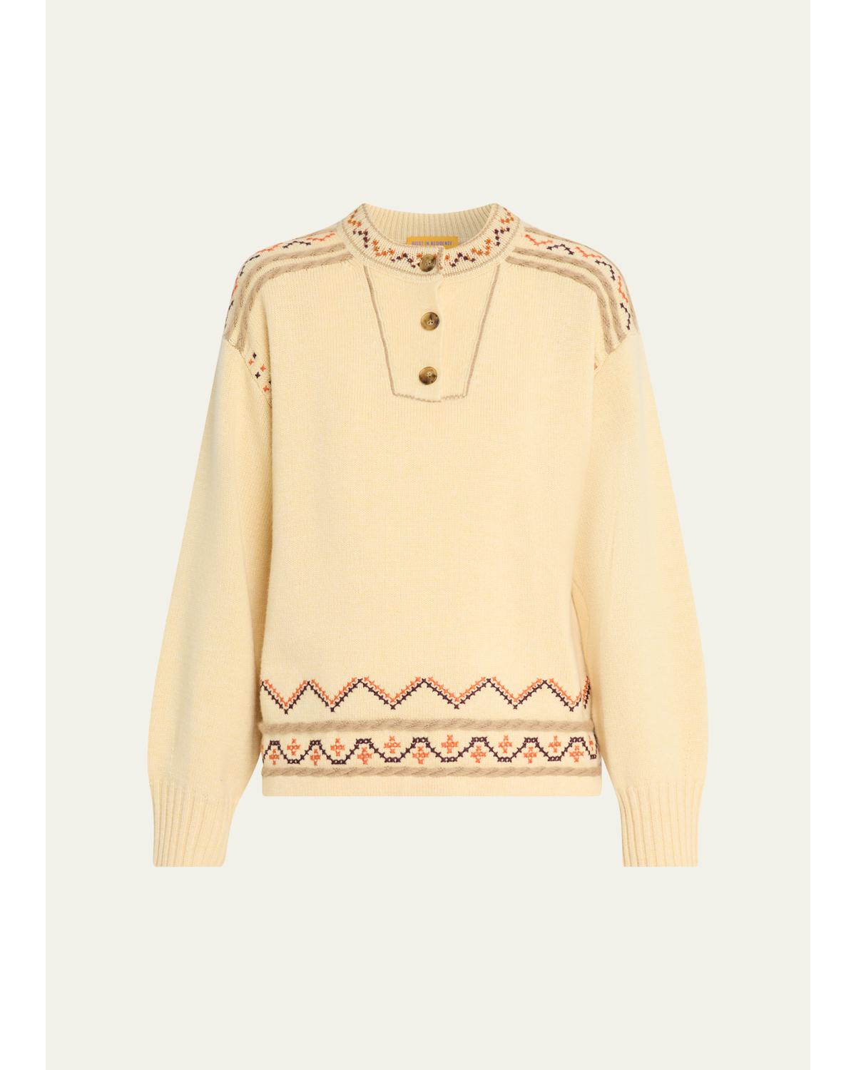 Fisherman Embroidered Cashmere-Wool Henley Sweater