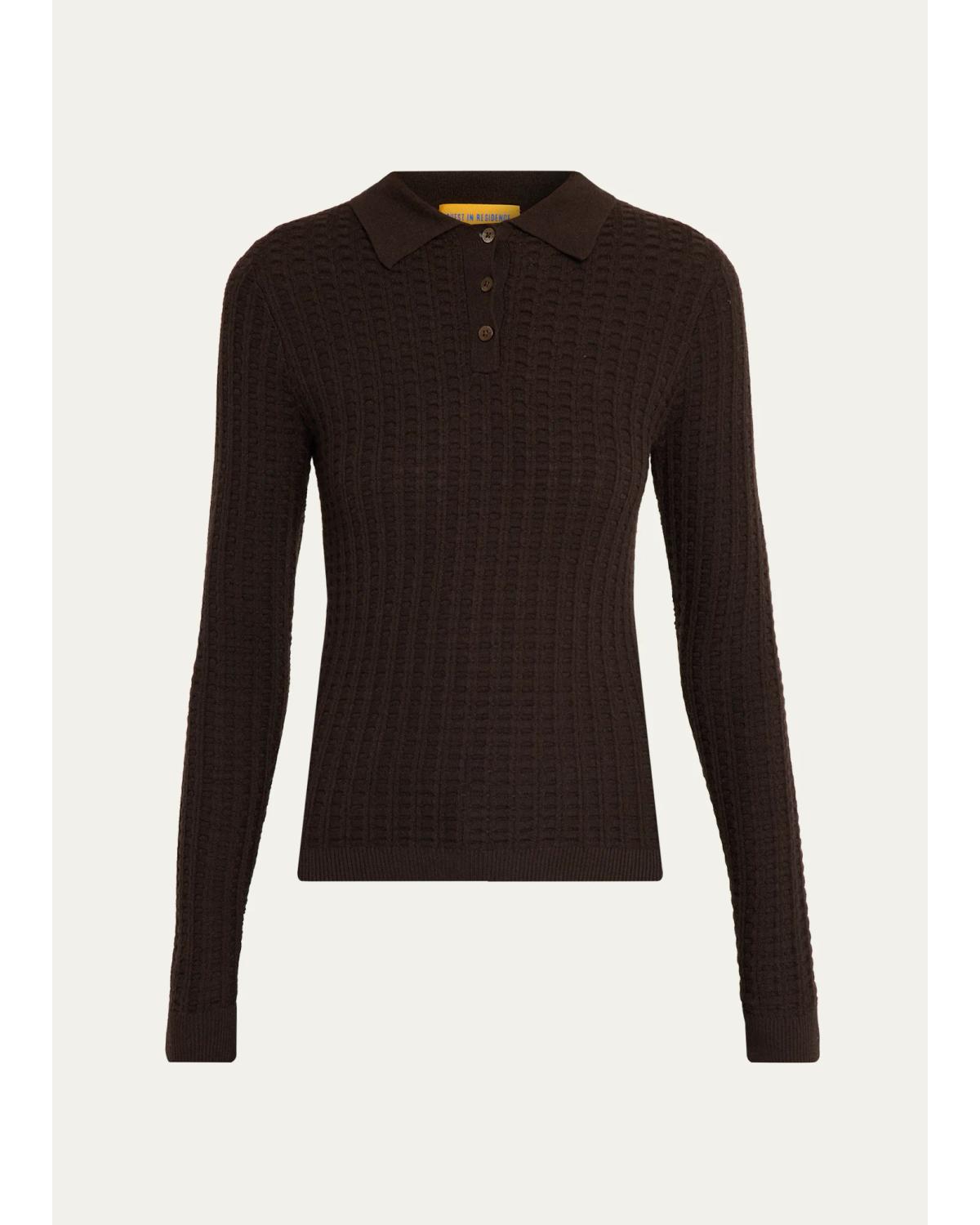 Waffle-Knit Cashmere Polo Sweater