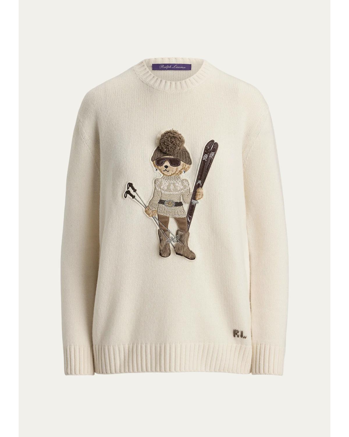 Ralph Lauren Holiday Polo Bear Cashmere Sweater In Cream