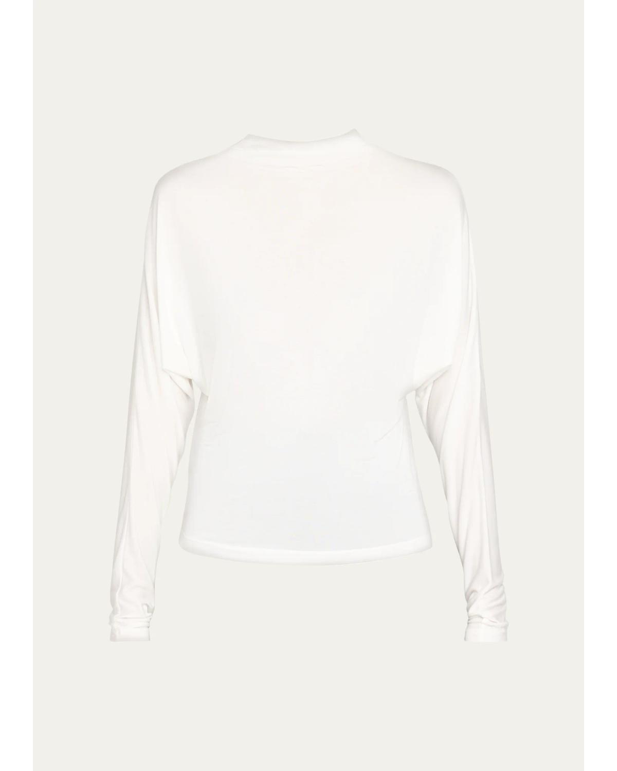 Draped Funnel-Neck Dolman-Sleeve Top