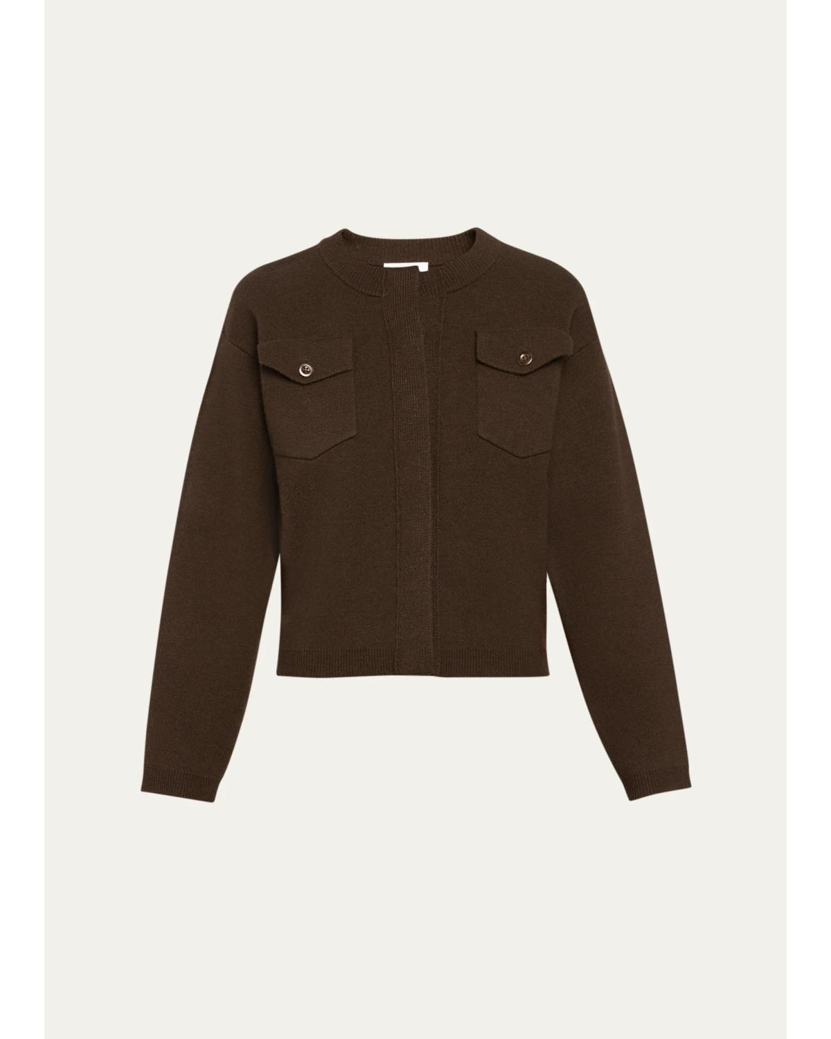 Vince Flap Pocket Wool-blend Sweater Jacket In Smoked Truffle