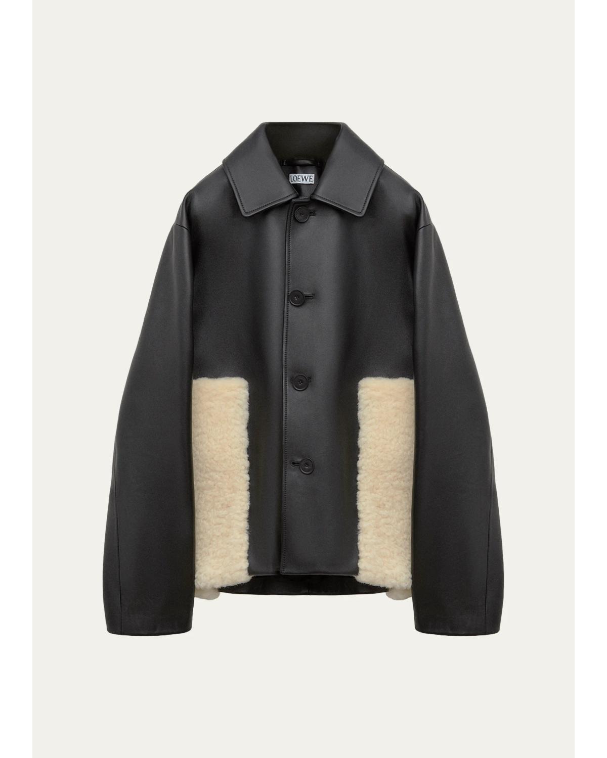 Leather & Lamb Shearling Single-Breasted Jacket