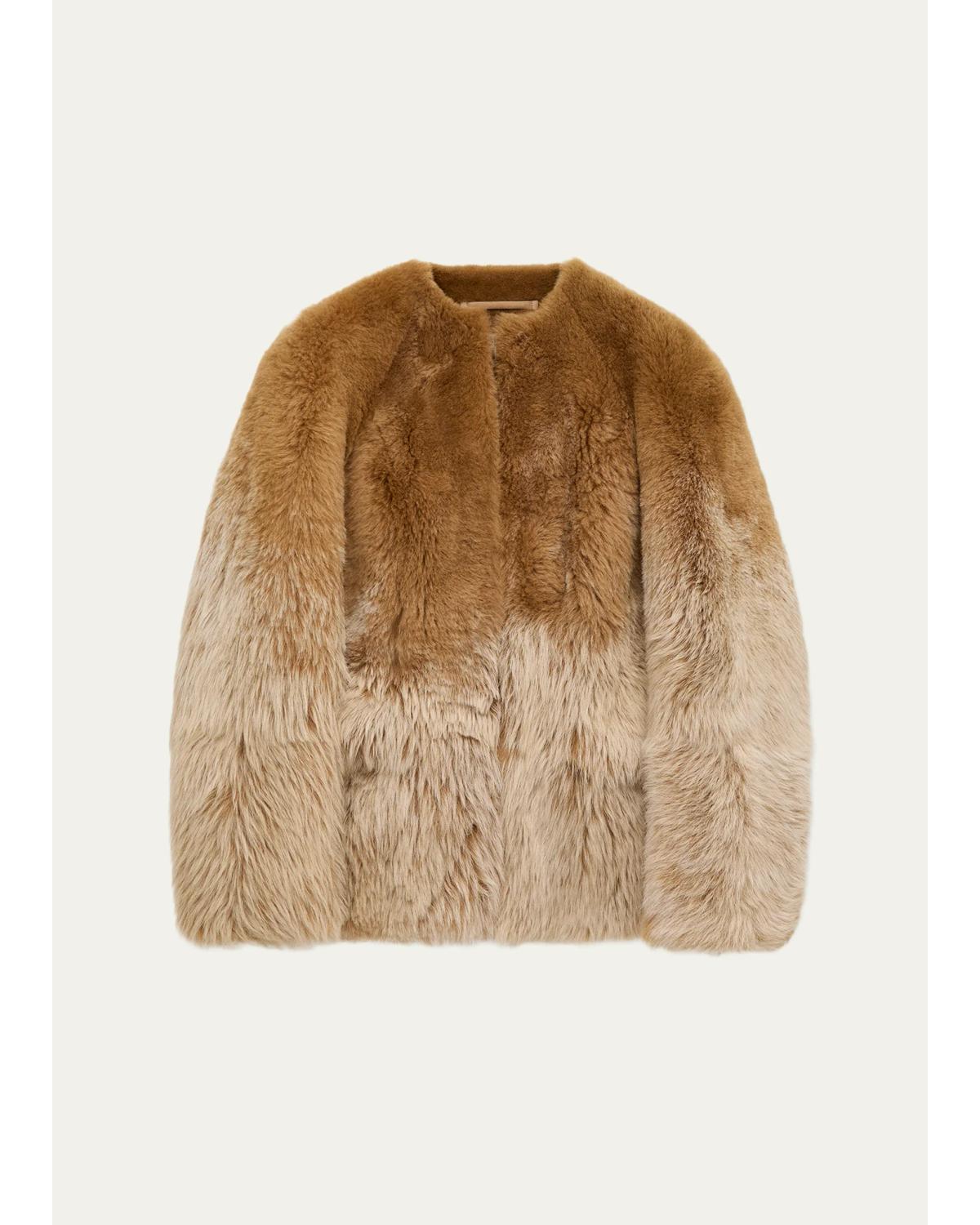 Degrade Lamb Shearling Collarless Jacket