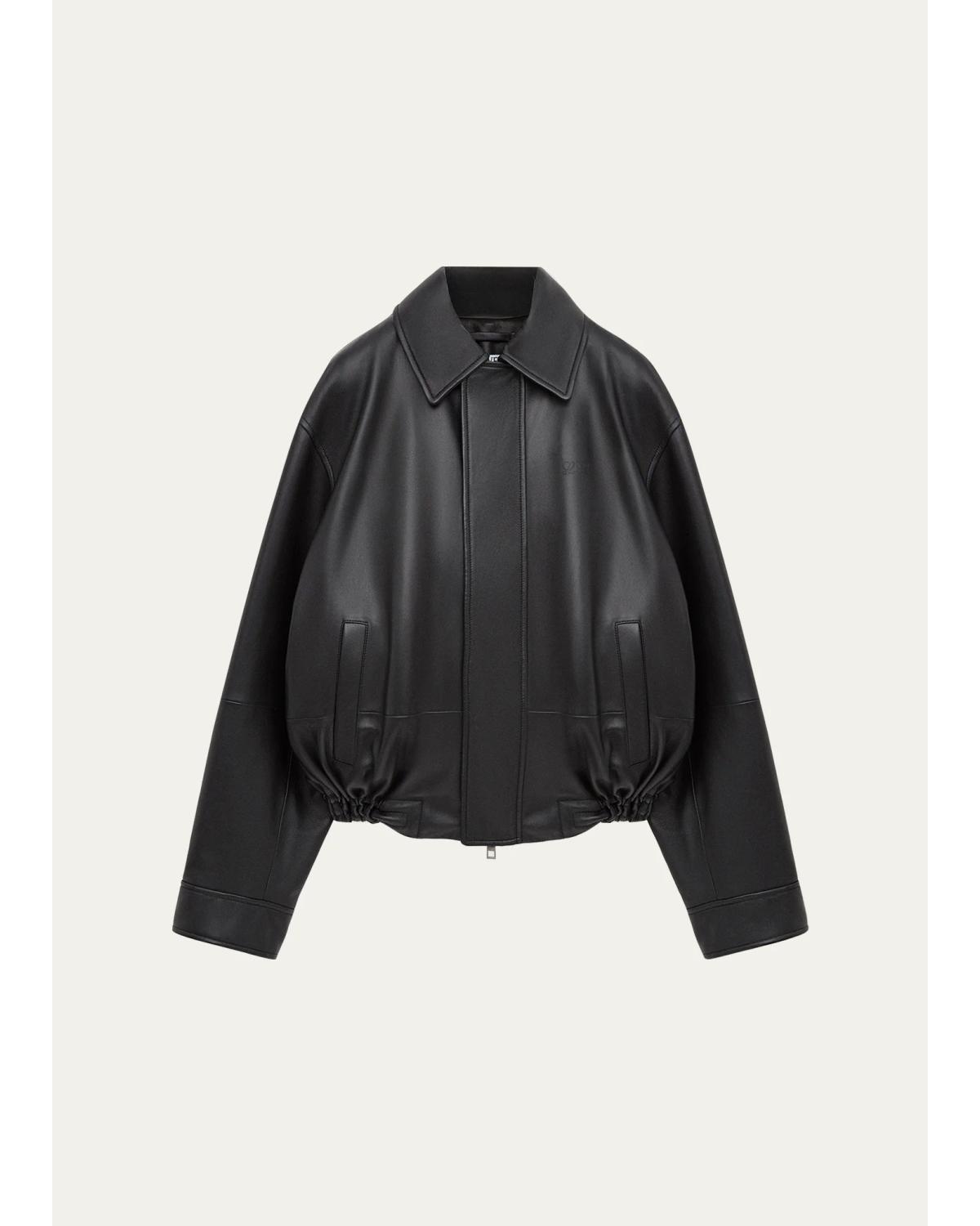 Drawstring Leather Bubble Jacket