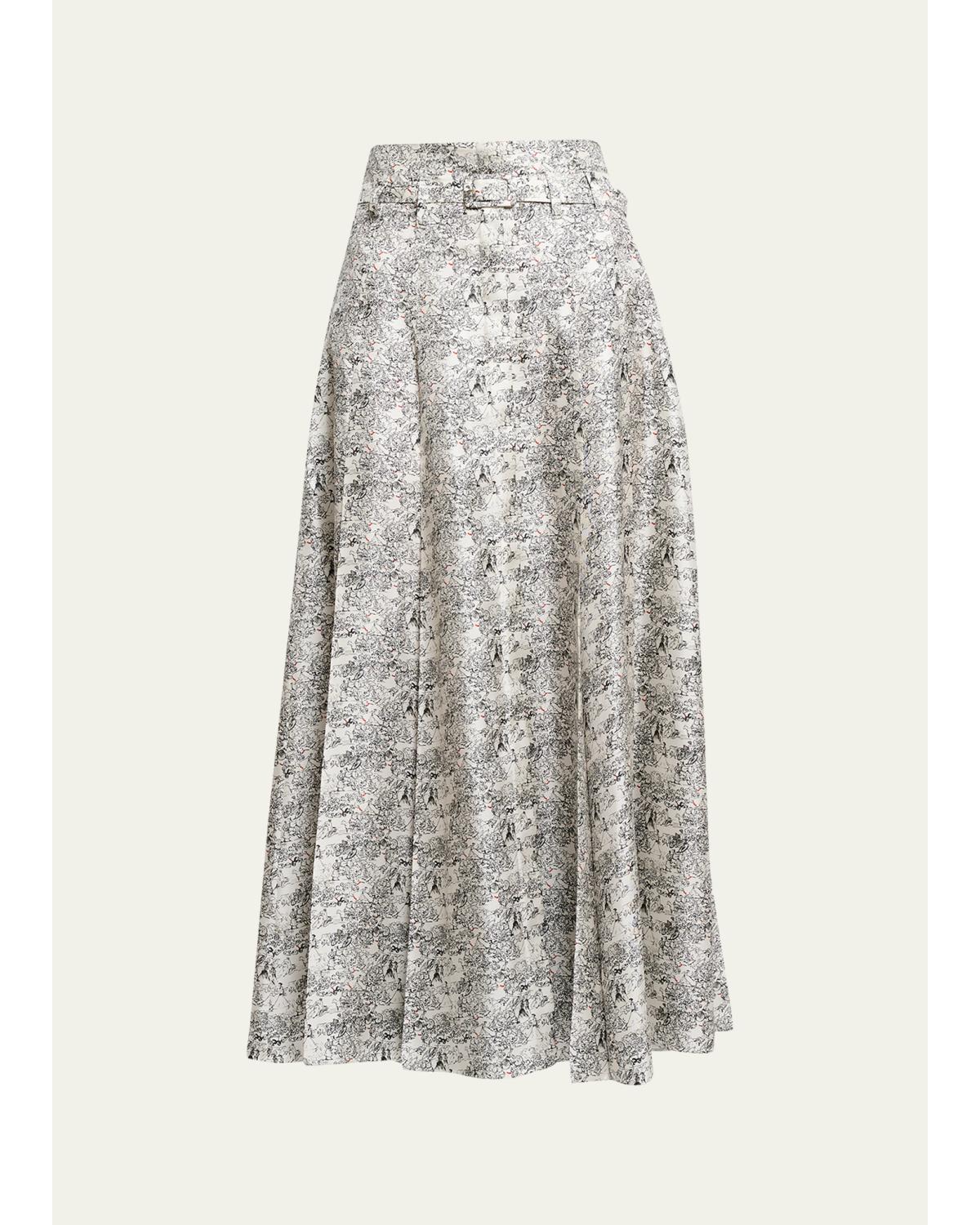 Dugald Button-Front Pleated Silk Midi Skirt With Belt