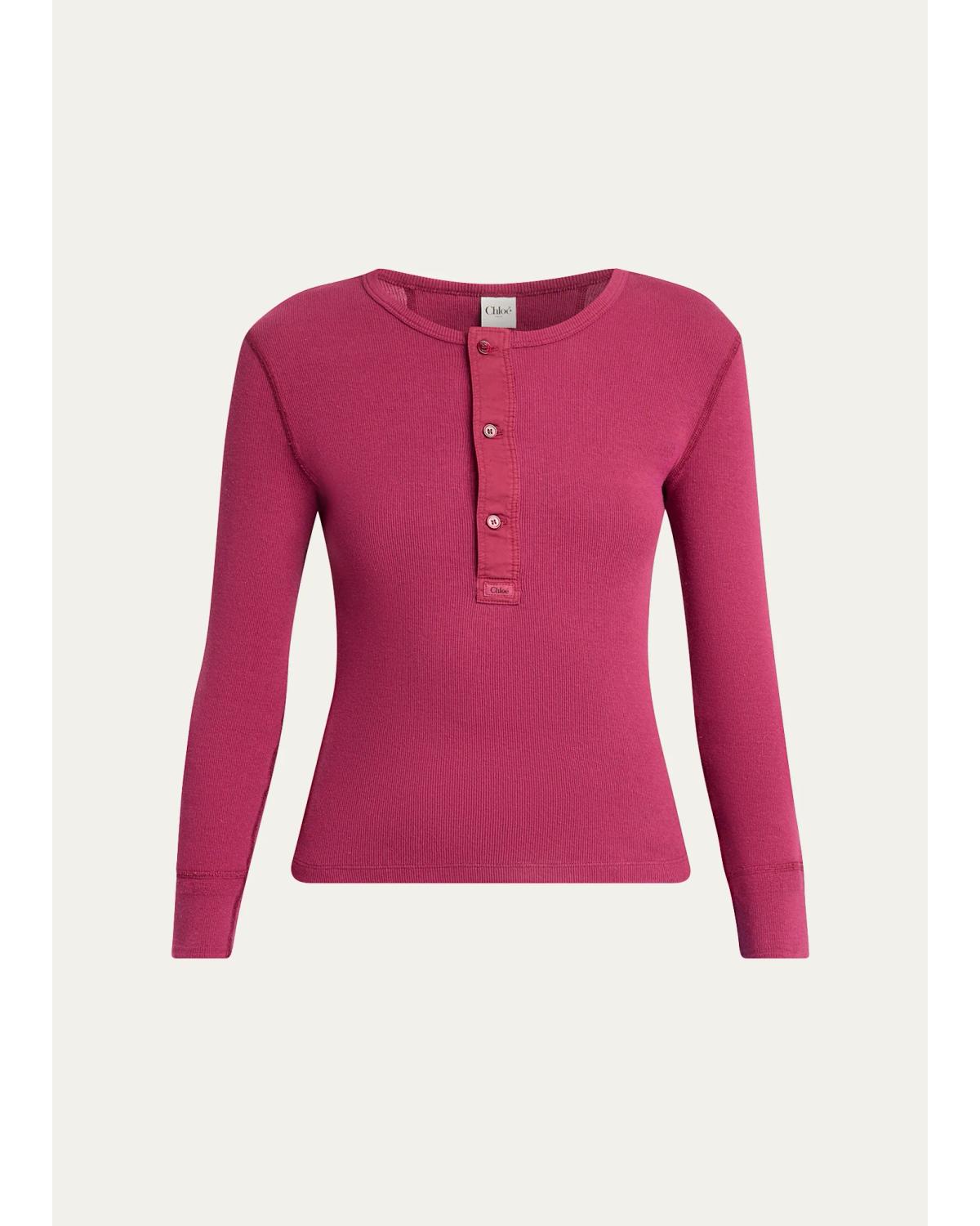 Cotton Jersey Ribbed Long-Sleeve Top