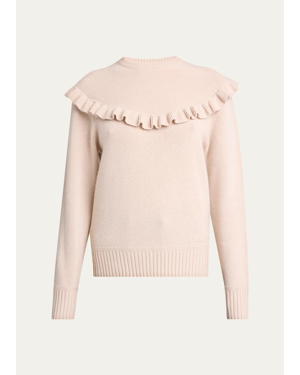 Ruffle-Overlay Wool-Cashmere Sweater