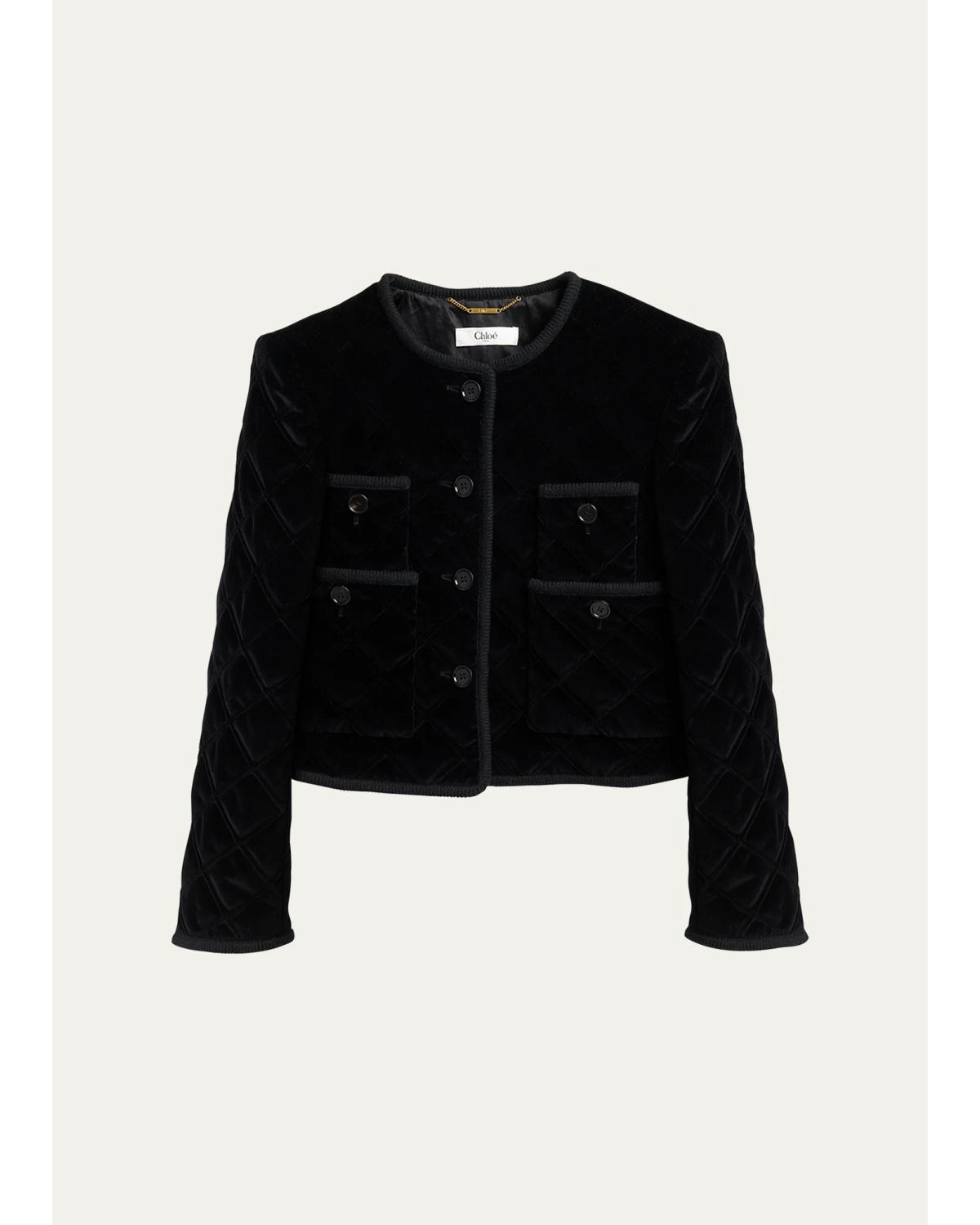Floral-Trim Cotton Velvet Jacket