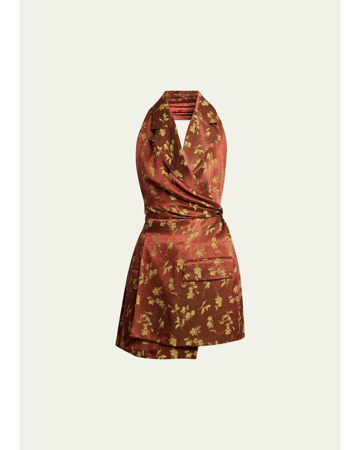 Floral Jacquard Sleeveless Wrap Top