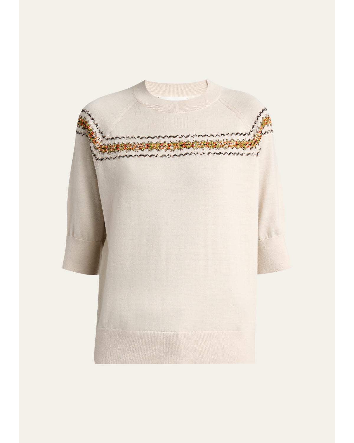 Dries Van Noten Tuano Embellished Merino Wool Sweater In Ecru
