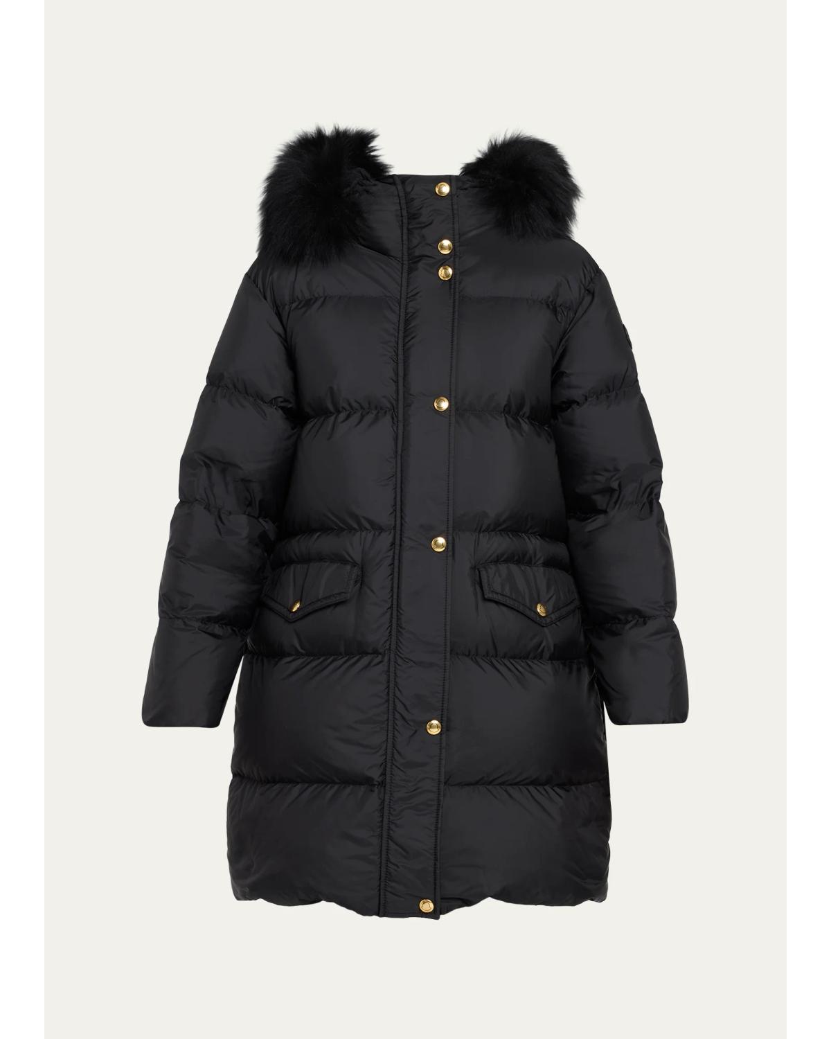 Aphroties Shearling Trimmed Hooded Long Down Parka