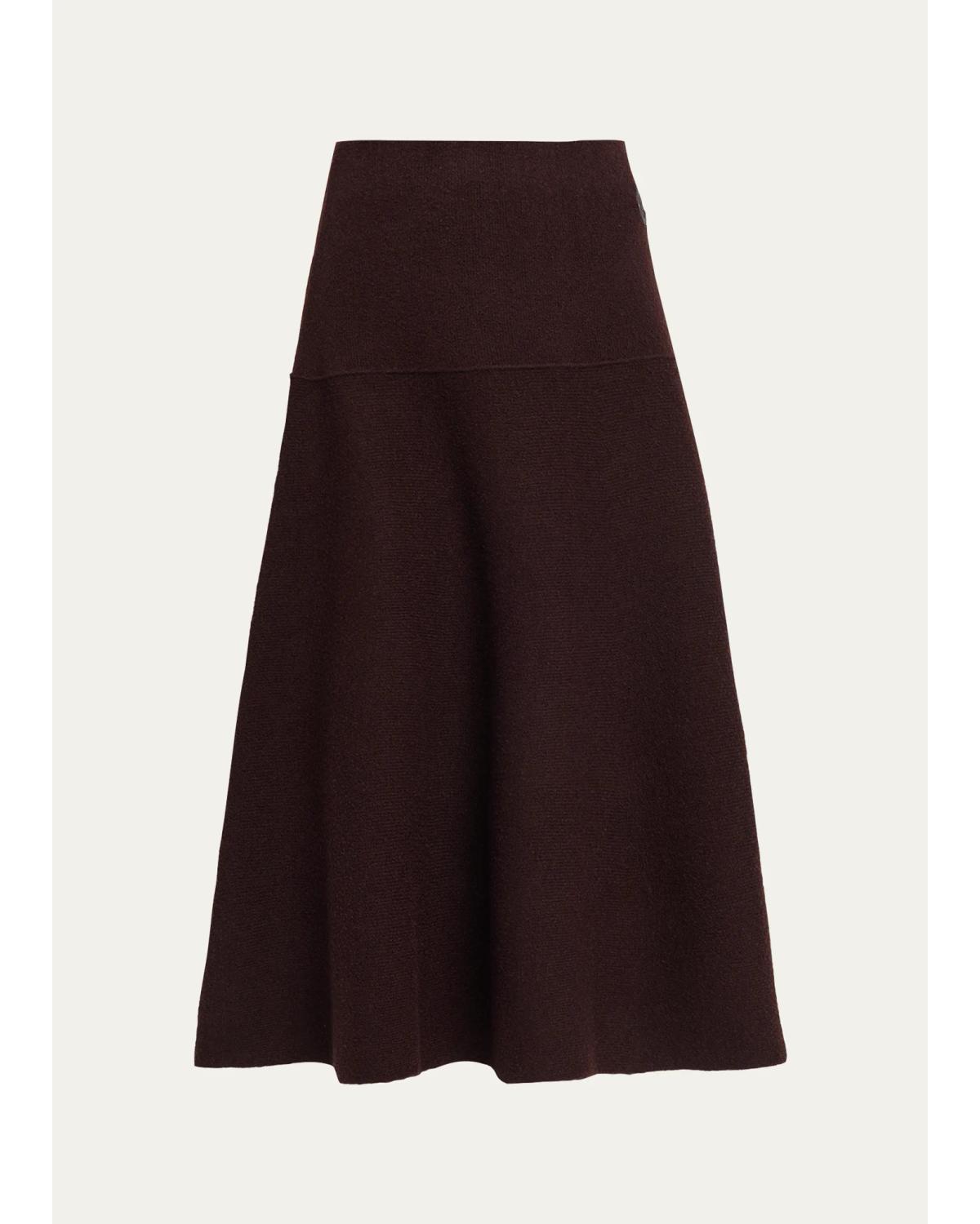 Moncler Wool-blend Knit Midi A-line Skirt In Brown