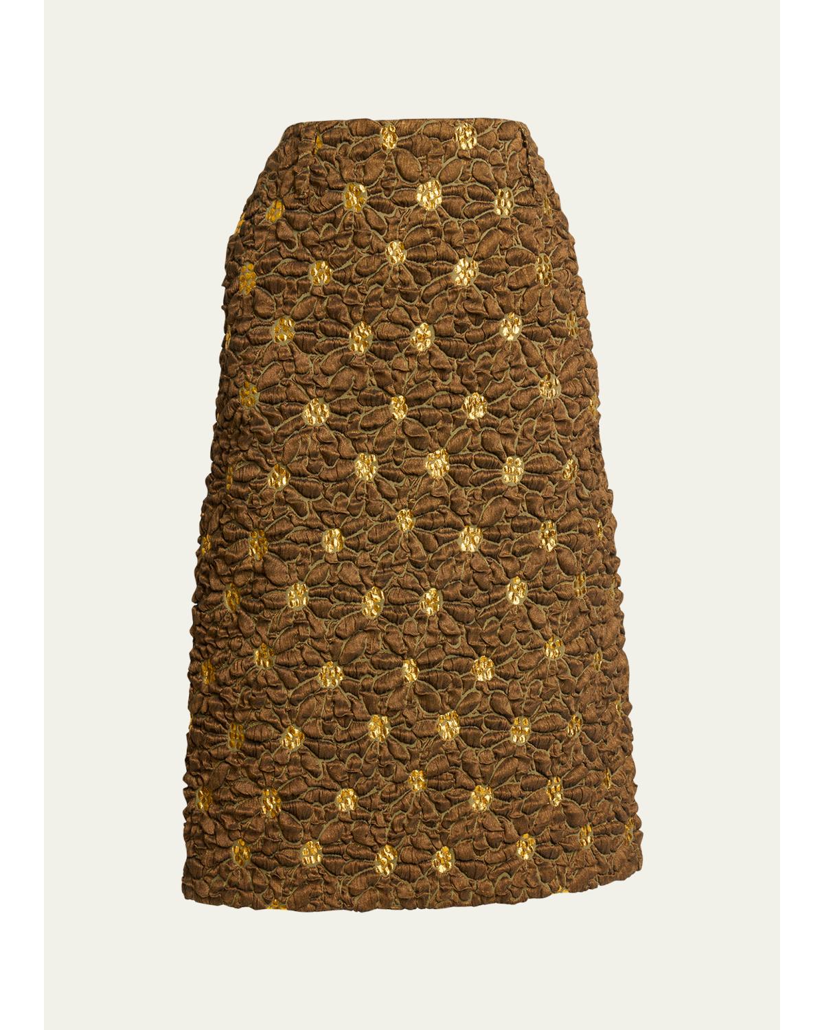 Floral Jacquard Linen-Blend Midi