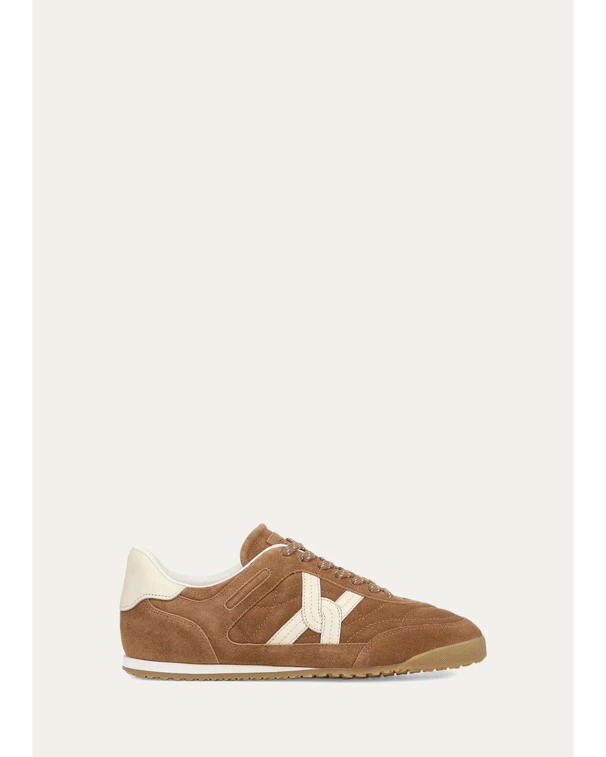 Veronica Beard Natalia Mixed Leather Low-top Sneakers In Chestnut