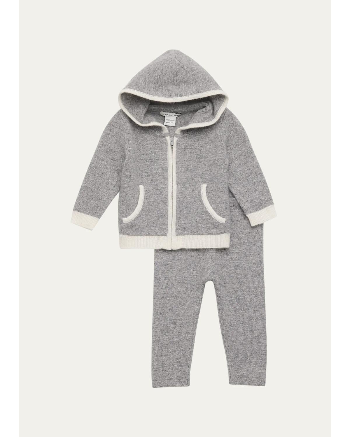 Sofia Cashmere Kids' Girl's Cashmere Zip Hoodie & Pants Set In Gray