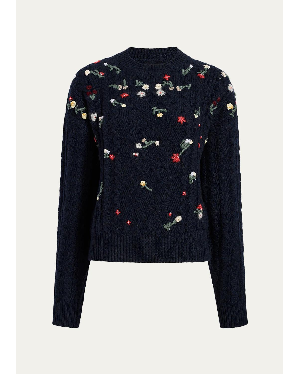 Elias Floral-Embroidered Cashmere Sweater