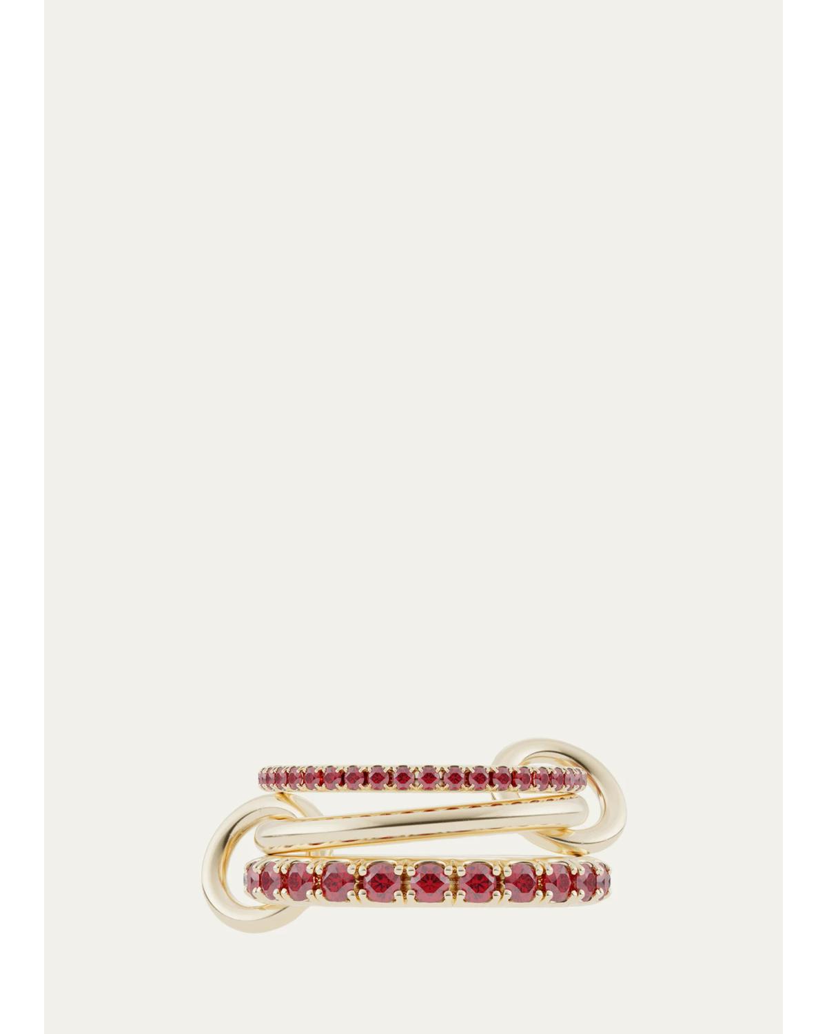 Norah 18K Yellow Gold Red Ruby Pave 3-Band Ring Norah 18K Yellow Gold Red Ruby Pave 3-Band Ring