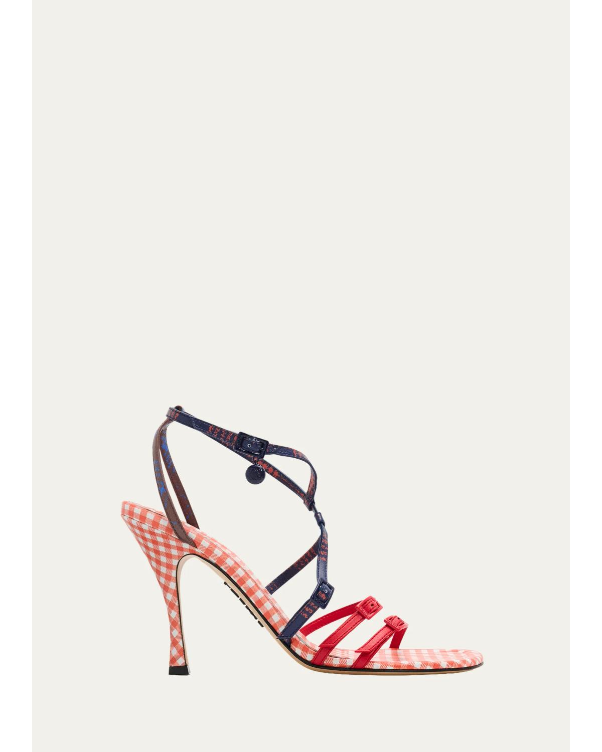 90Mm Comic Gingham Strappy Sandals