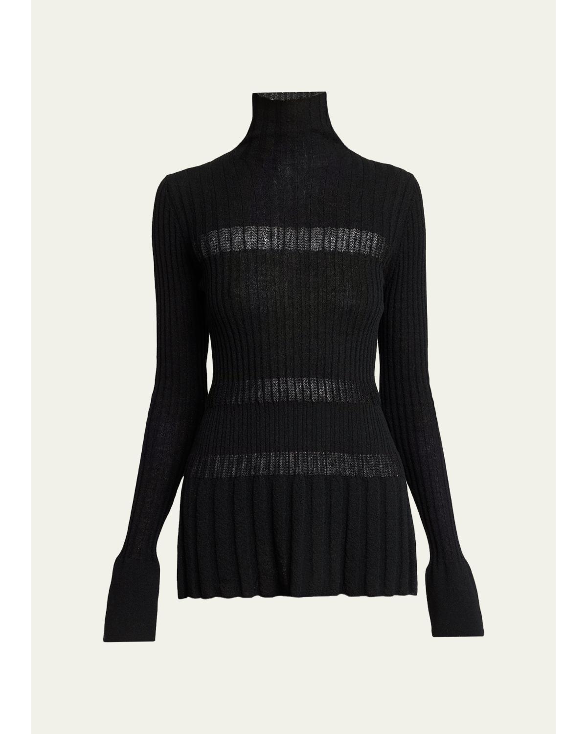 Rosario Striped Merino Wool Rib Turtleneck Sweater