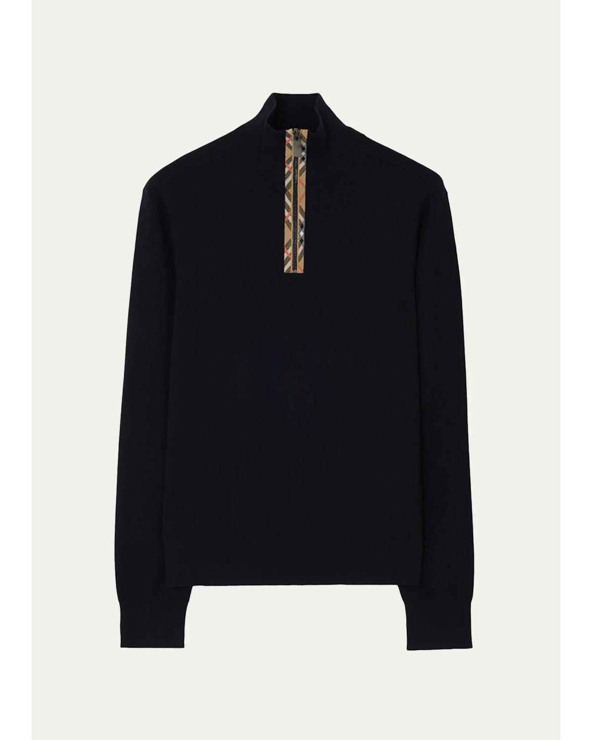 Men'S Cameron Check-Trim Wool Half-Zip Sweater