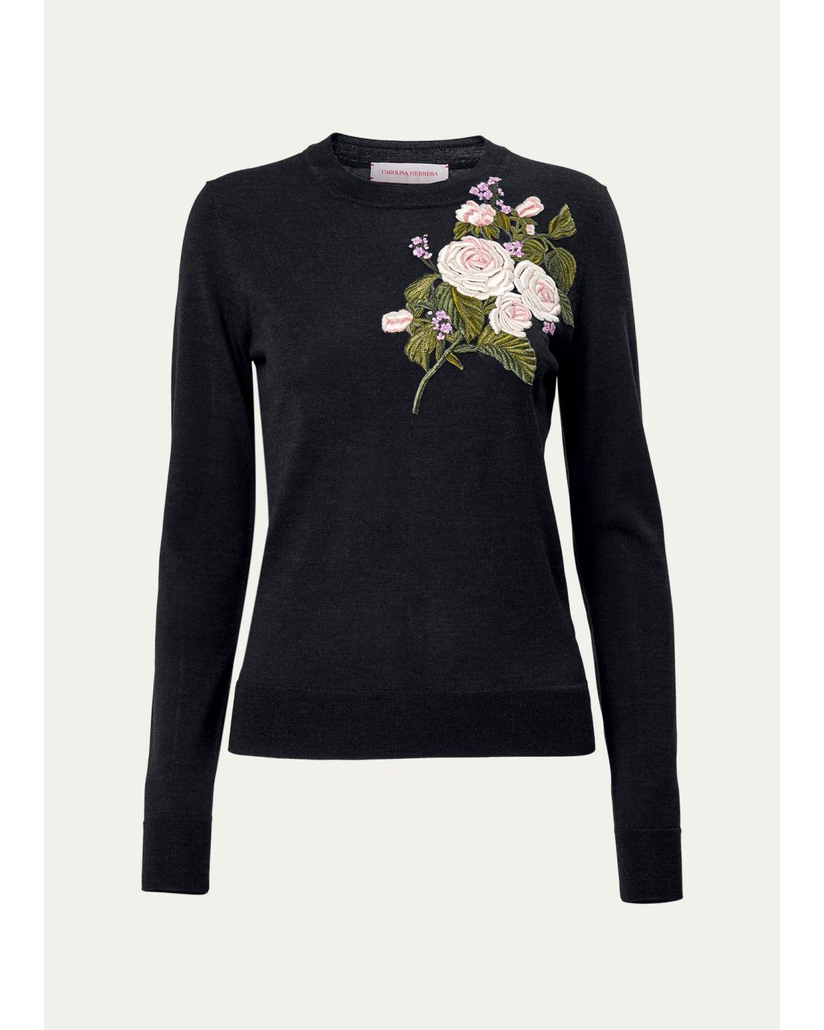Floral Embroidered Crewneck Sweater