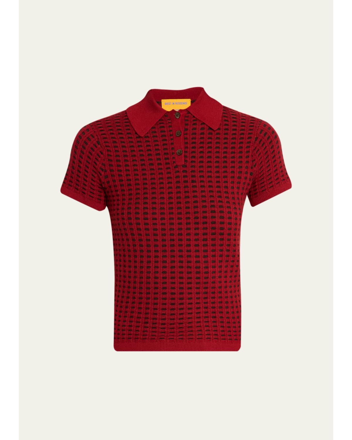 Cashmere Waffle-Stitched Shrunken Polo Sweater