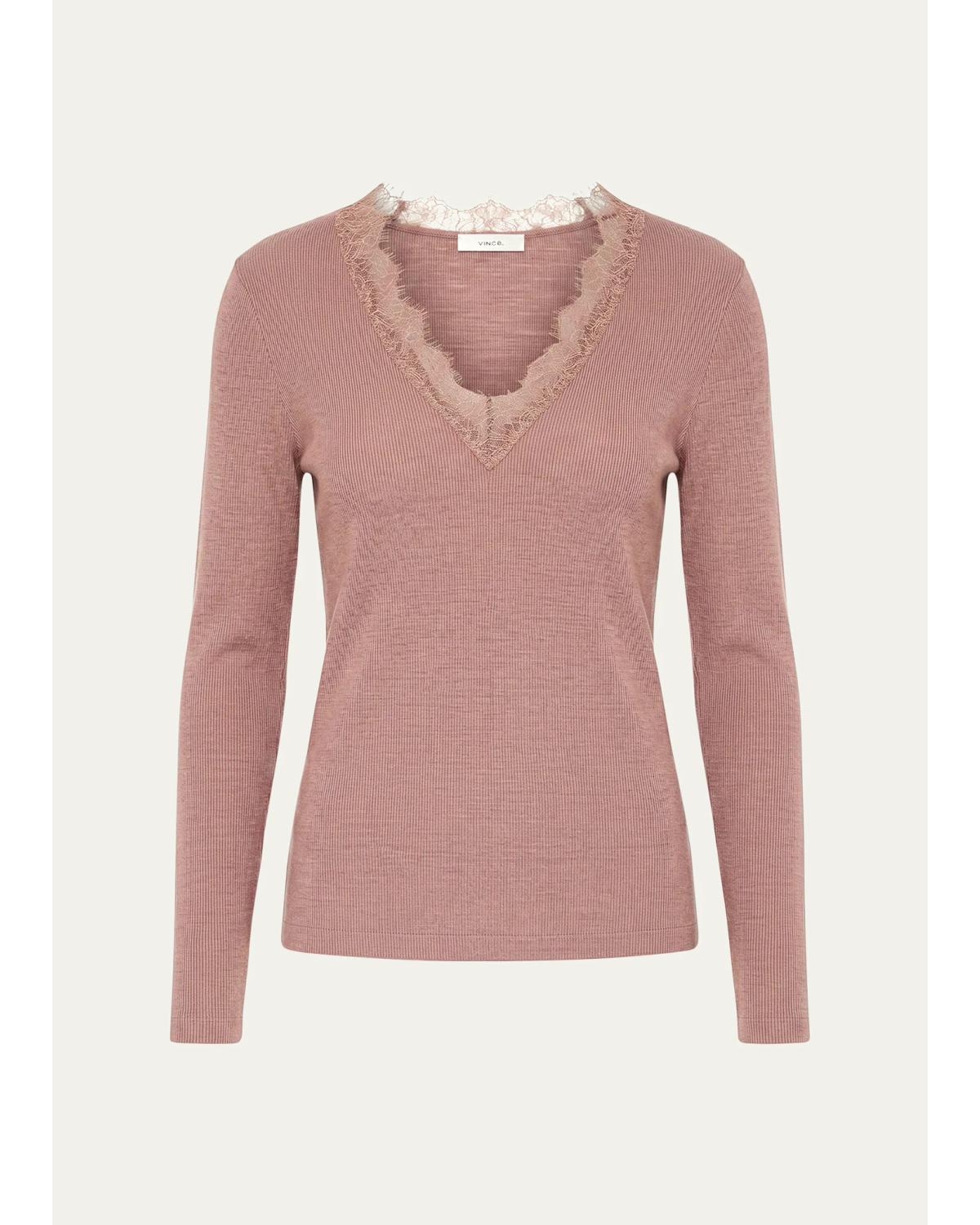 Lace-Trimmed Long-Sleeve Top
