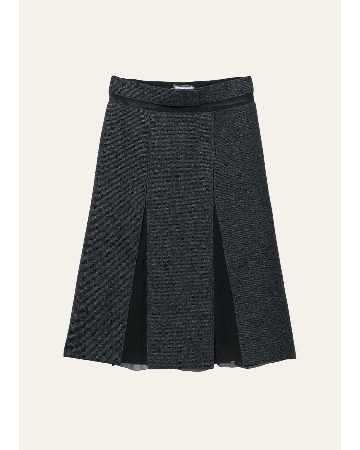 Pleated Wool-Silk Midi Skirt