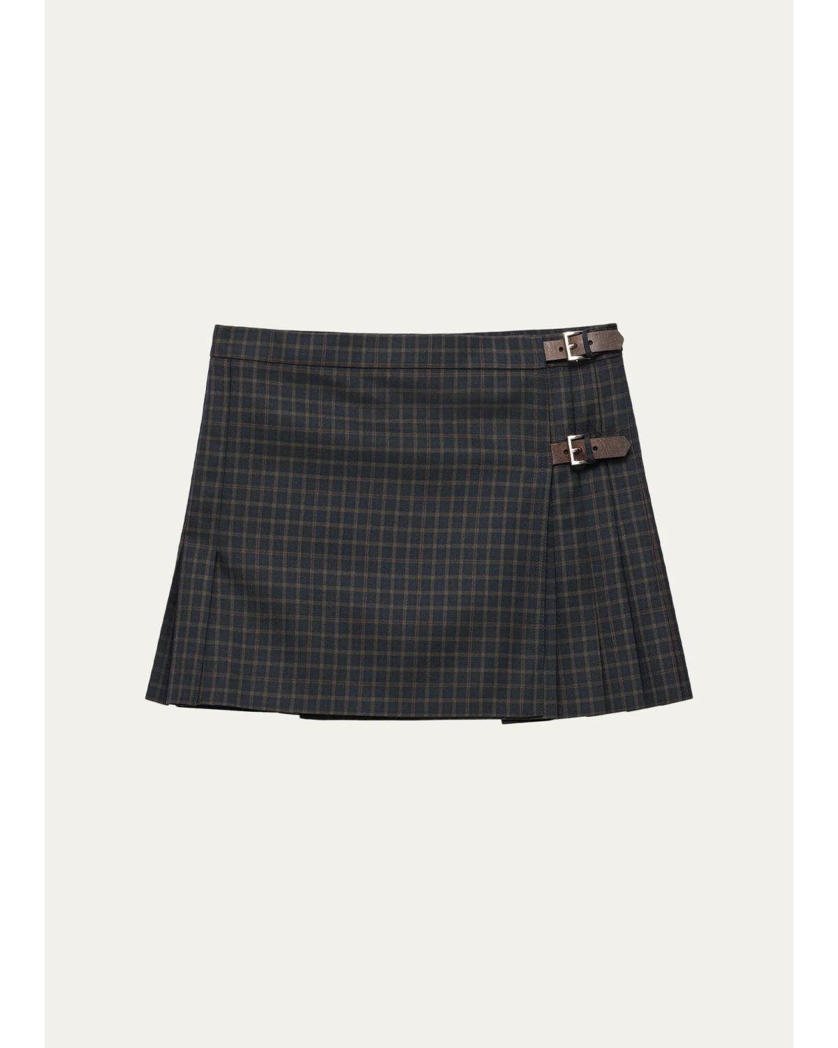 Check Pleated Buckle Wrap Mini
