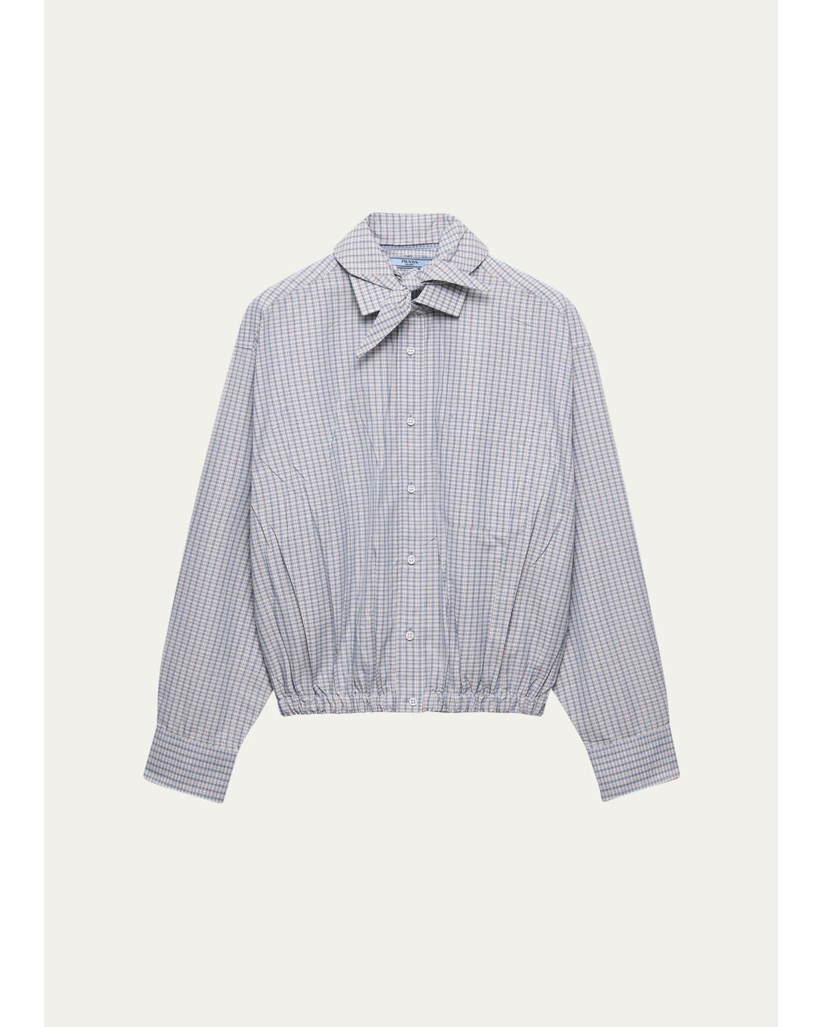 Plaid Cotton Bow-Collar Shirt