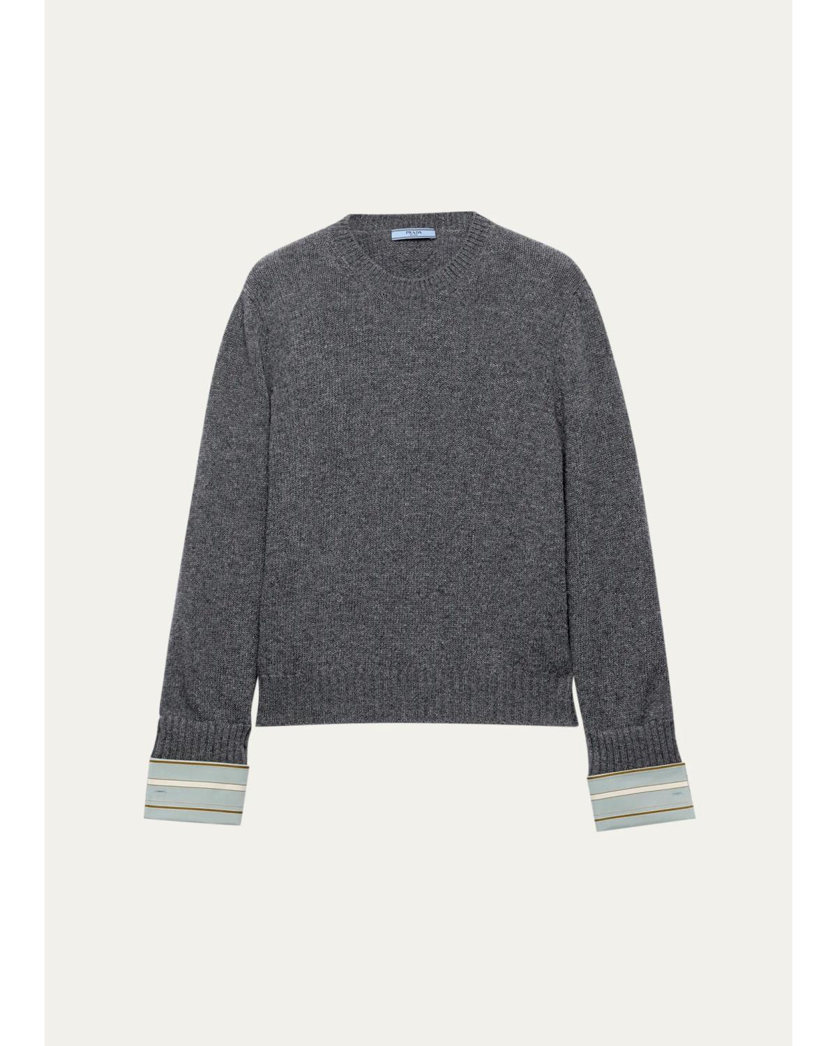 Contrast-Cuff Cashmere-Wool Sweater
