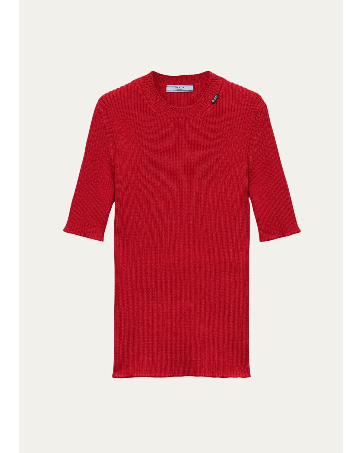Prada Ribbed Wool Sweater In Rosso