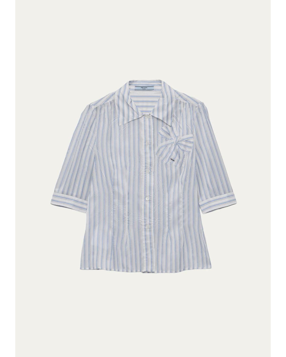Prada Striped Cupro Short-sleeve Shirt In Azzure