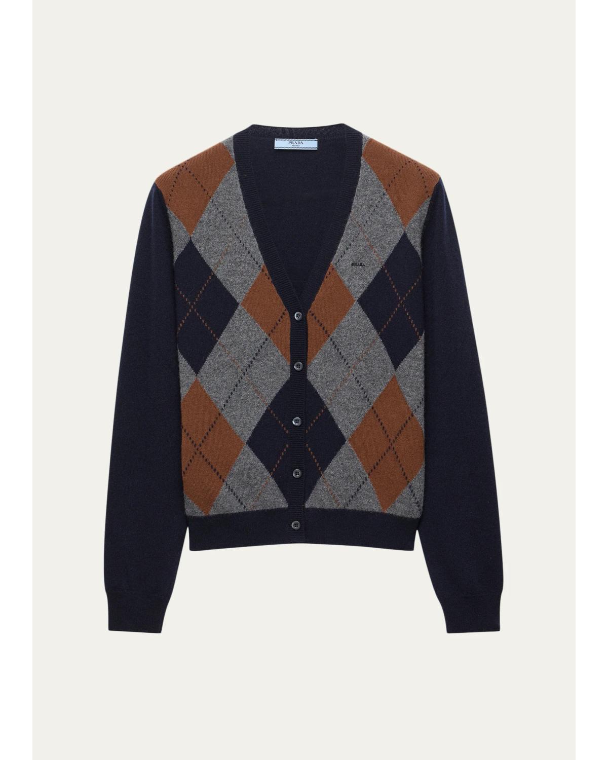 Prada Argyle Cashmere Sweater In Blue