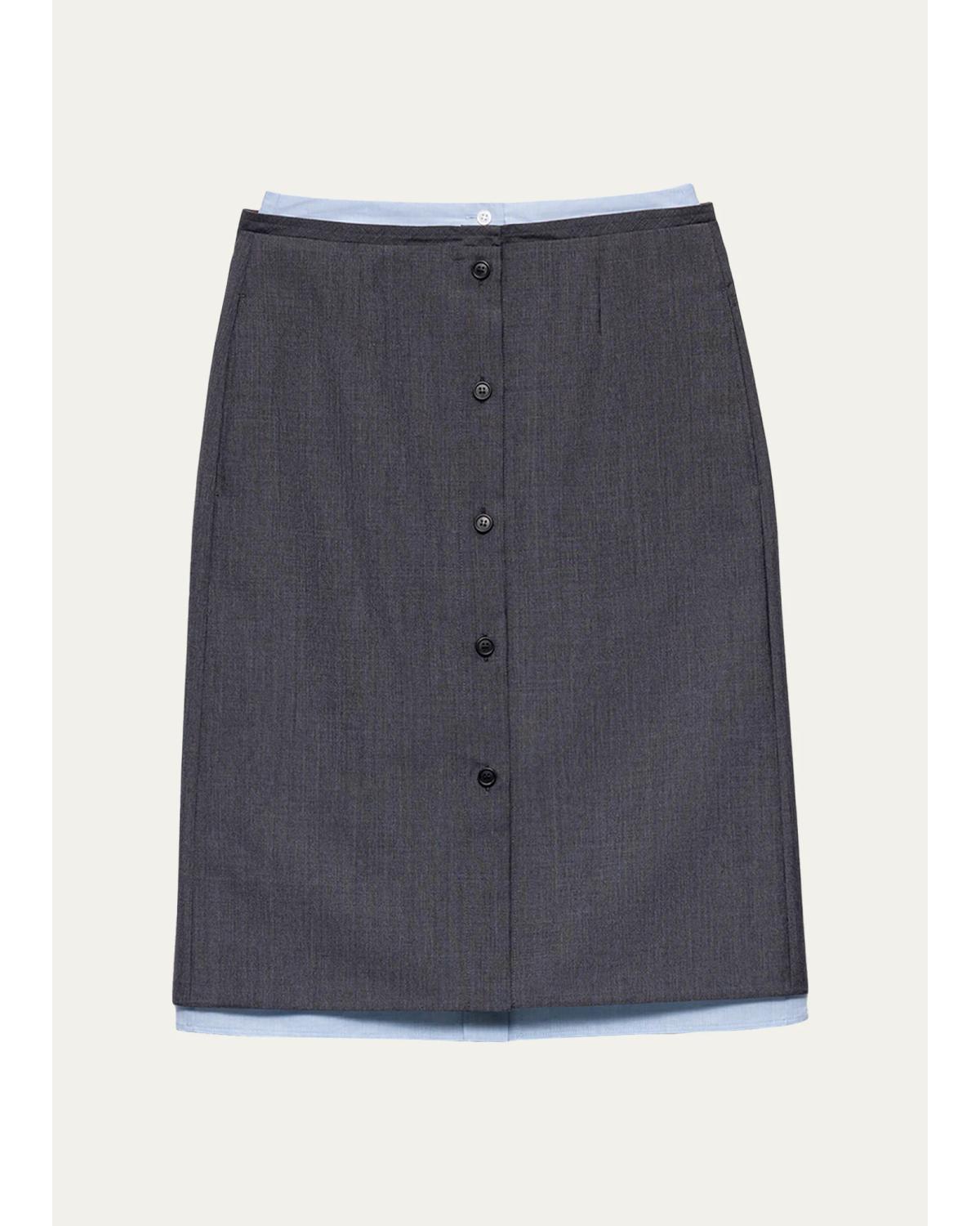Layered Button-Front Tailored Skirt